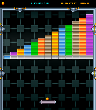 Printscreen of Breakanoid where the row of gray bricks has to be broken