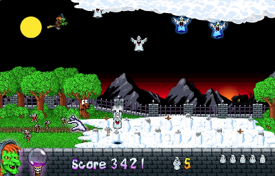Printscreen of arcade game Hexentanz with forest spirits and gnomes.